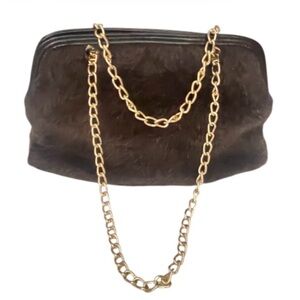 Victoria's Secret Faux Fur Brown Shoulder Bag with Gold Chain